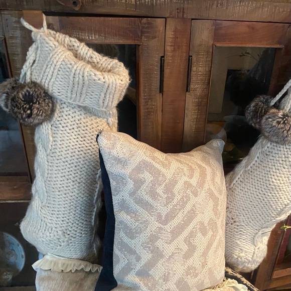 Cream Accent Pillow with Textured Fabric and Geometric Pattern - Picture 3 of 5